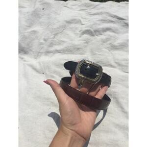 Brighton womens leather belt M medium 30” brown black adjustable western rodeo